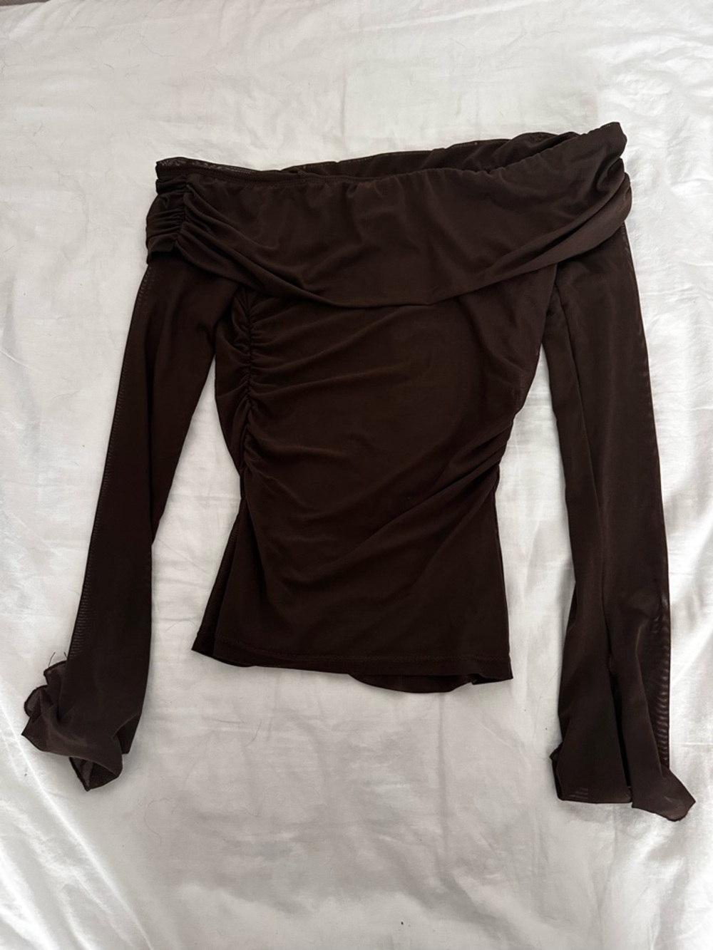 3 for $6 SHEIN Brown Off-Shoulder Ruched Long Sleeve Top